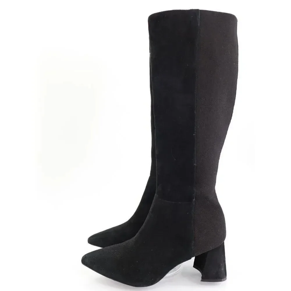 Gentle Souls by Kenneth Cole Dionne Black Suede Knee High Boots Block Heel 9.5